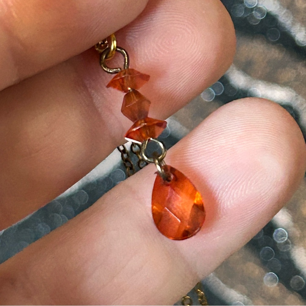 Handcrafted vintage bead crystal drop pendant on chain necklace